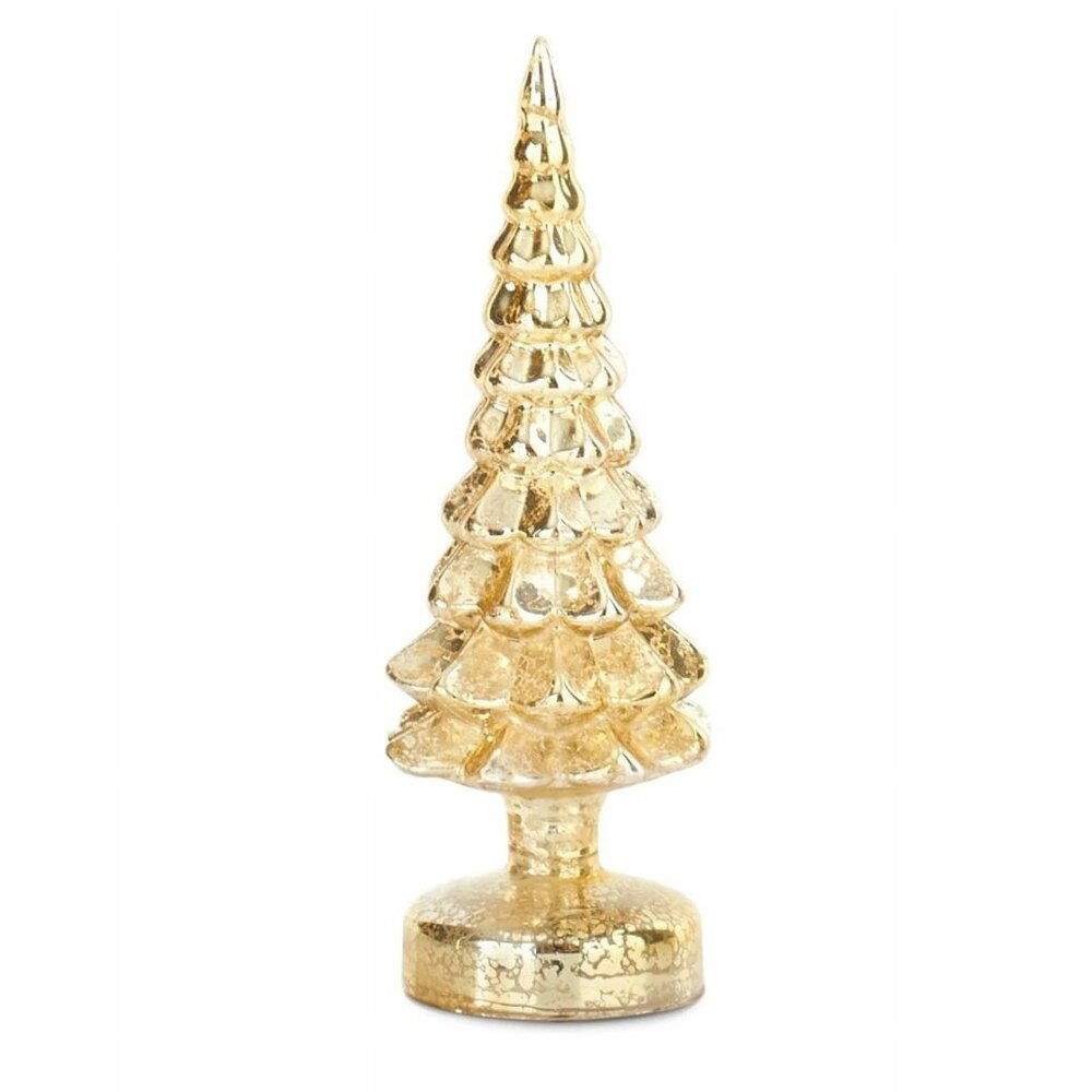 8.5 Inch Gold LED Mercury Glass Tree on Pedestal/NWT